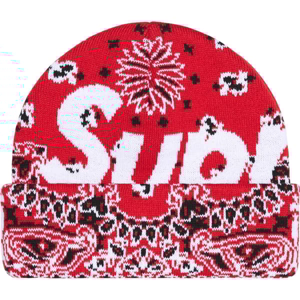 Supreme Big Logo Beanie - Red Bandana (front)