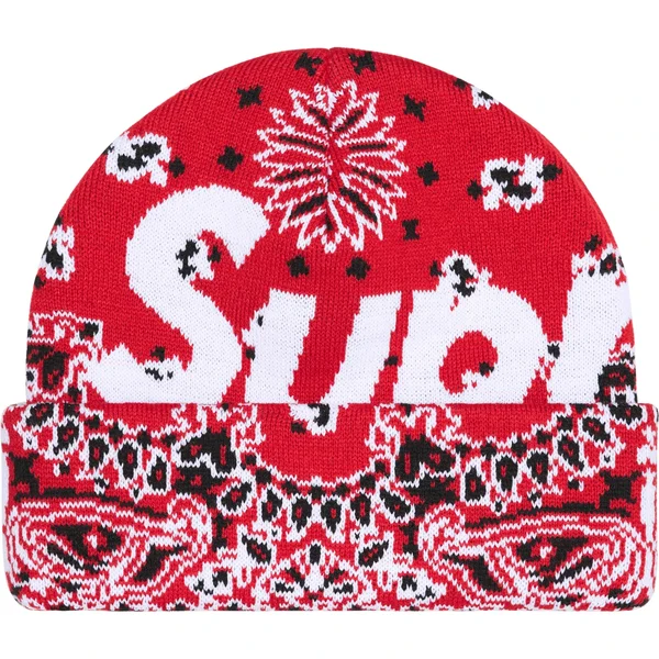 Supreme Big Logo Beanie - Red Bandana (front)