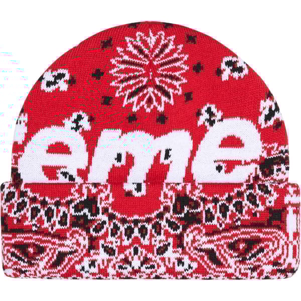 Supreme Big Logo Beanie - Red Bandana (front)