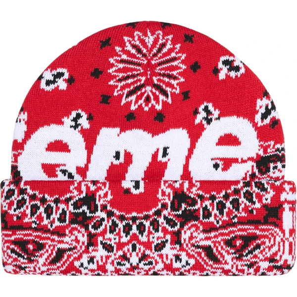 Supreme Big Logo Beanie - Red Bandana (front)