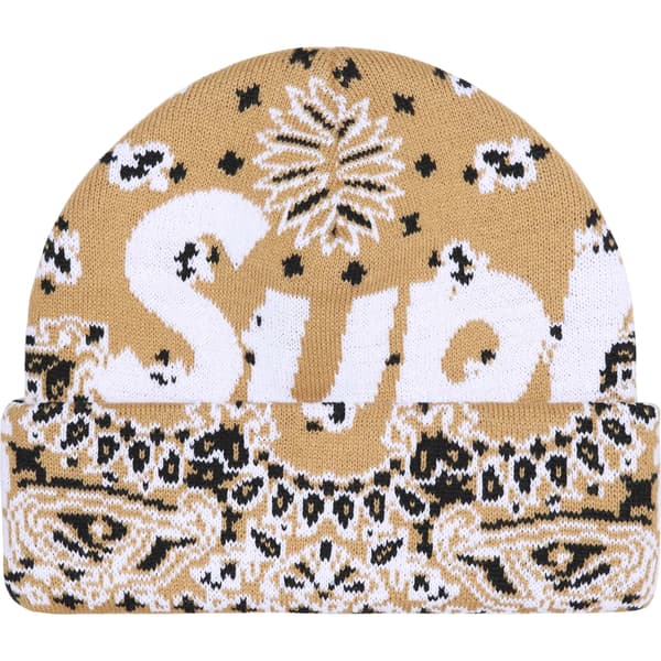 Supreme Big Logo Beanie - Tan Bandana (front)