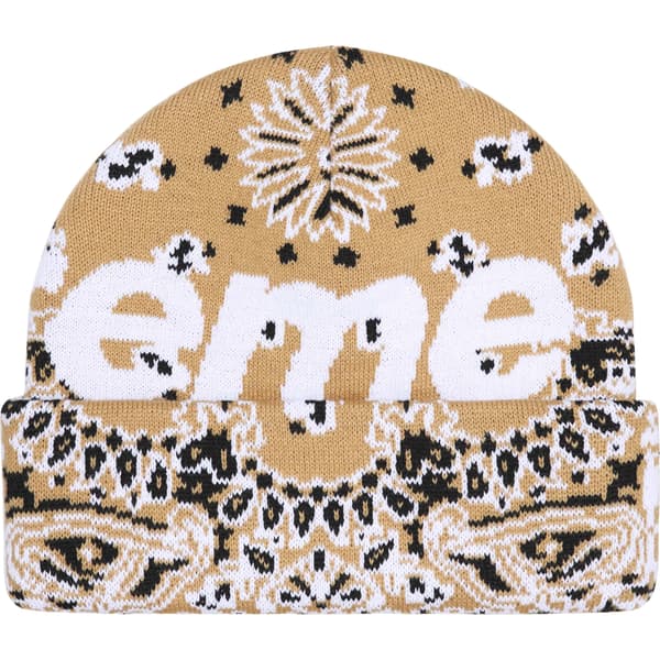 Supreme Big Logo Beanie - Tan Bandana (front)