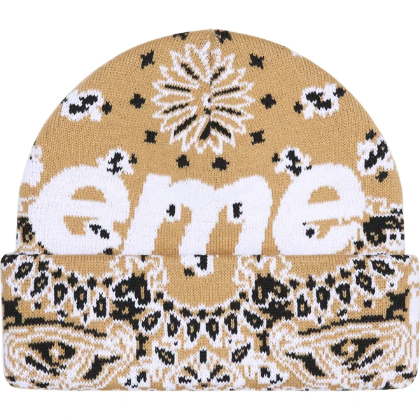 Supreme Big Logo Beanie - Tan Bandana (front)