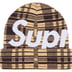 Supreme Big Logo Beanie - Tan Plaid (front)