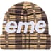 Supreme Big Logo Beanie - Tan Plaid (front)