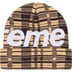 Supreme Big Logo Beanie - Tan Plaid (front)