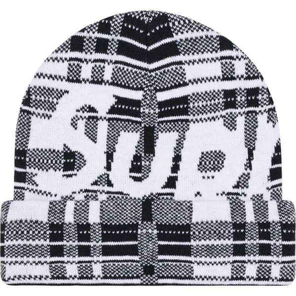 Supreme Big Logo Beanie - White Plaid (front)