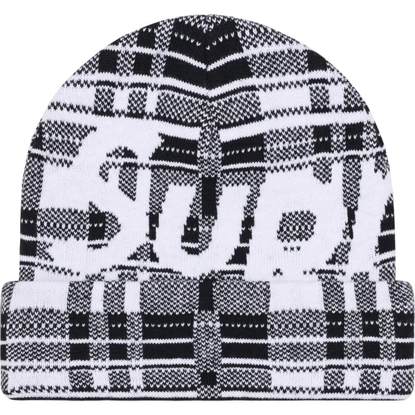 Supreme Big Logo Beanie - White Plaid (front)