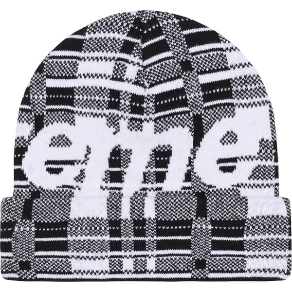 Supreme Big Logo Beanie - White Plaid (front)