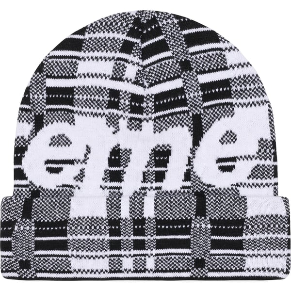 Supreme Big Logo Beanie - White Plaid (front)