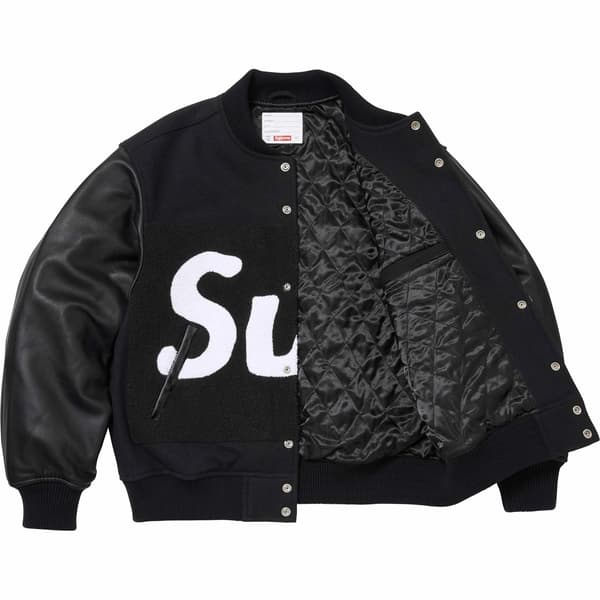 Supreme Big Logo Chenille Varsity Jacket - Black (front)