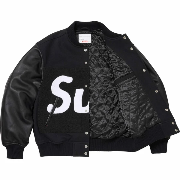 Supreme Big Logo Chenille Varsity Jacket - Black (front)