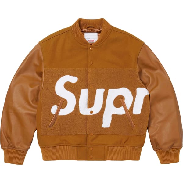 Supreme Big Logo Chenille Varsity Jacket - Mustard (front)