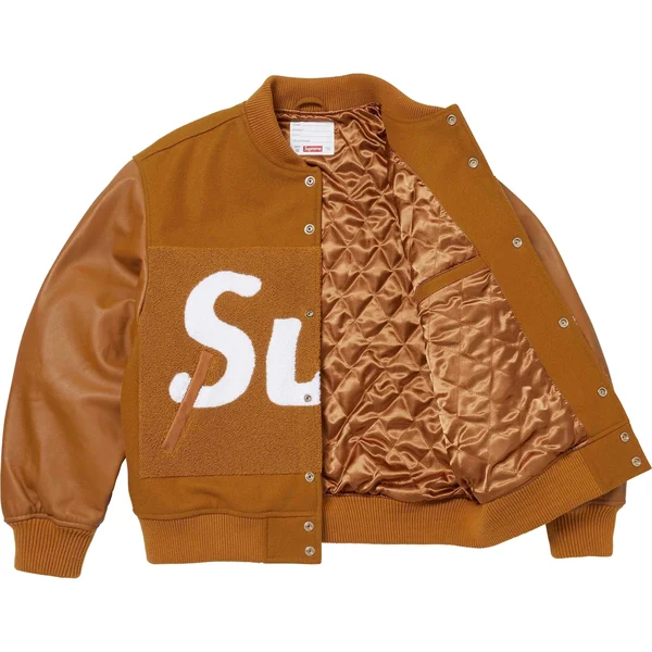 Supreme Big Logo Chenille Varsity Jacket - Mustard (front)