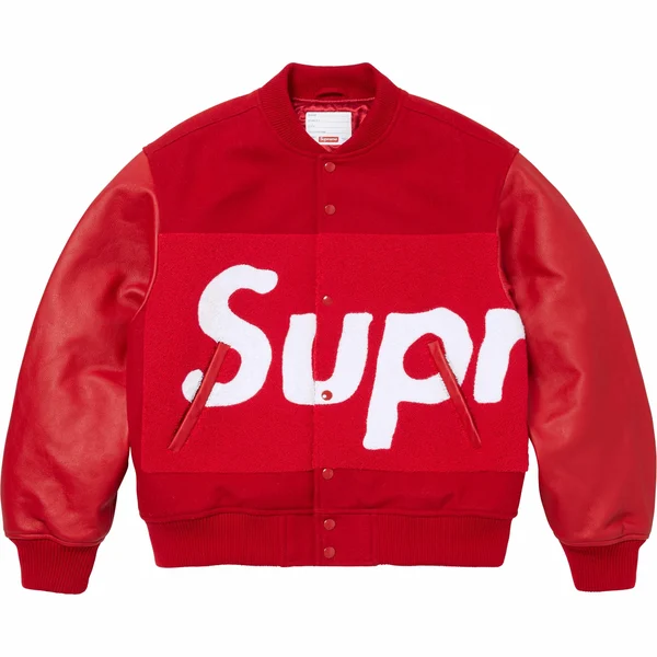 Supreme Big Logo Chenille Varsity Jacket - Red (front)