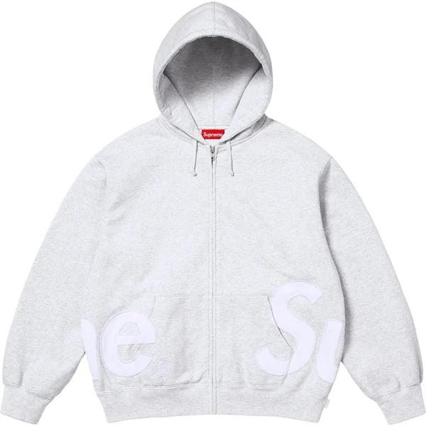 Supreme Big Logo Zip Up Hooded Sweatshirt - Ash Grey (front)