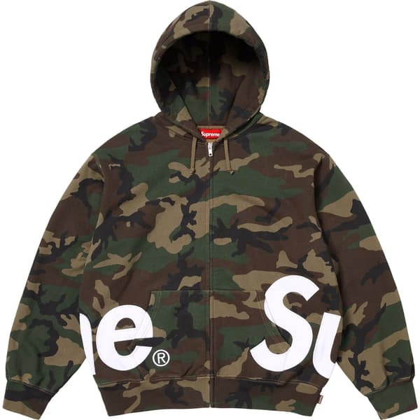 Supreme Big Logo Zip Up Hooded Sweatshirt - Woodland Camo (front)
