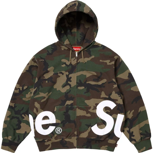 Supreme Big Logo Zip Up Hooded Sweatshirt - Woodland Camo (front)