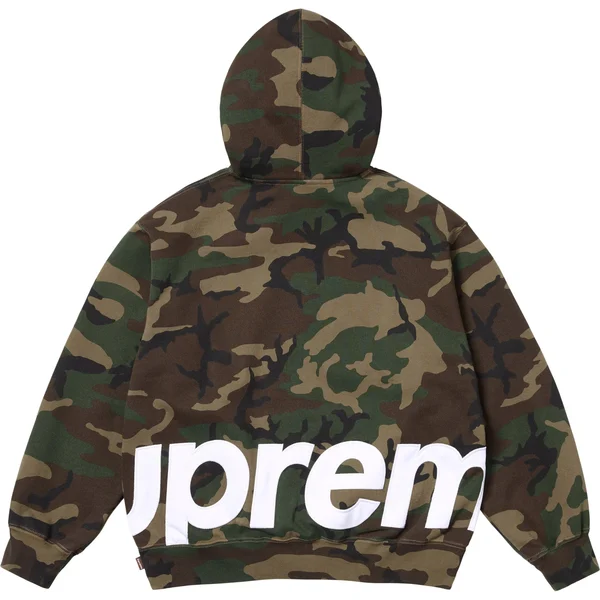 Supreme Big Logo Zip Up Hooded Sweatshirt - Woodland Camo (front)