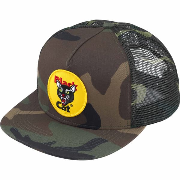 Supreme Black Cat Mesh Back 5-Panel - Woodland Camo (front)