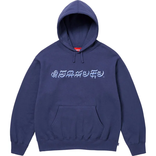 Supreme Blackletter Hooded Sweatshirt - Washed Navy (front)