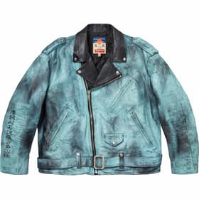 Supreme blackmeans Painted Leather Motorcycle Jacket Light Green