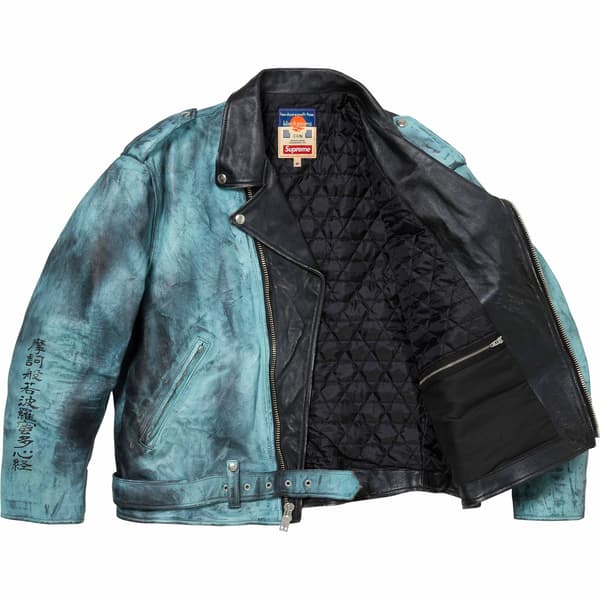 Supreme blackmeans Painted Leather Motorcycle Jacket - Light Green (front)