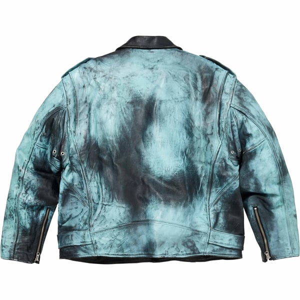 Supreme blackmeans Painted Leather Motorcycle Jacket - Light Green (front)