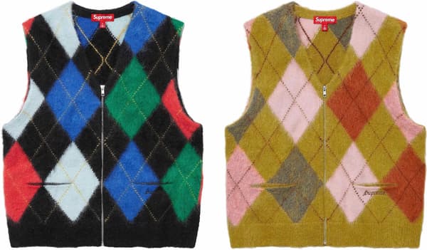Supreme Brushed Argyle Zip Up Vest - Product Image