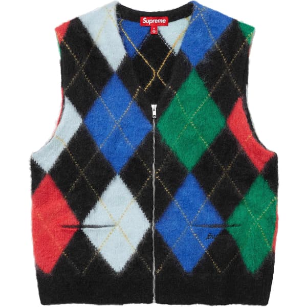 Supreme Brushed Argyle Zip Up Vest - Black (front)