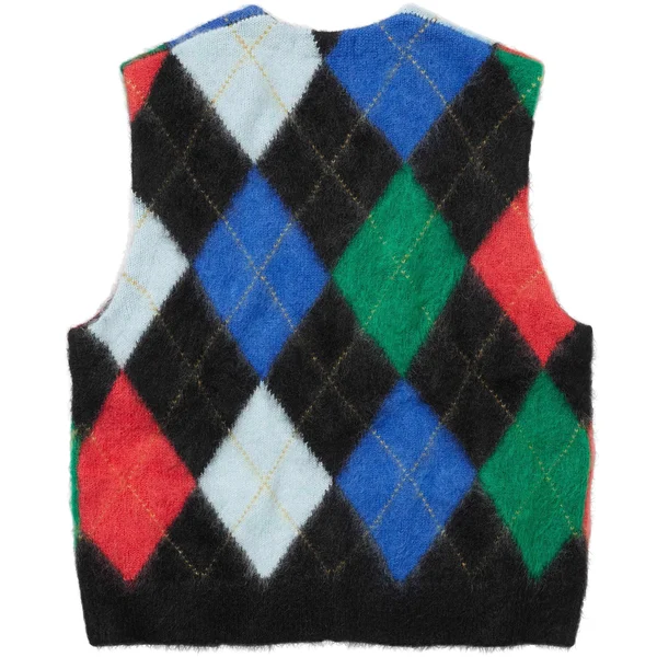 Supreme Brushed Argyle Zip Up Vest - Black (front)
