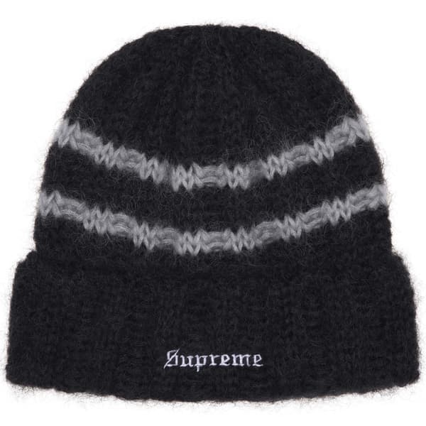 Supreme Brushed Stripe Beanie - Black (front)