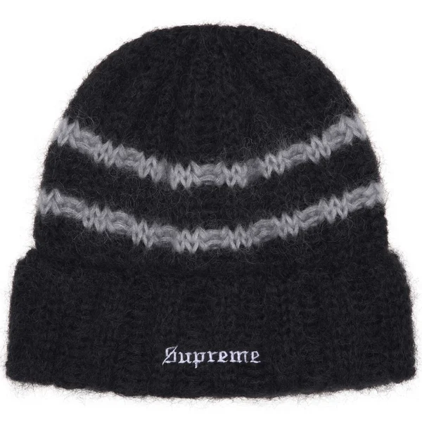 Supreme Brushed Stripe Beanie - Black (front)