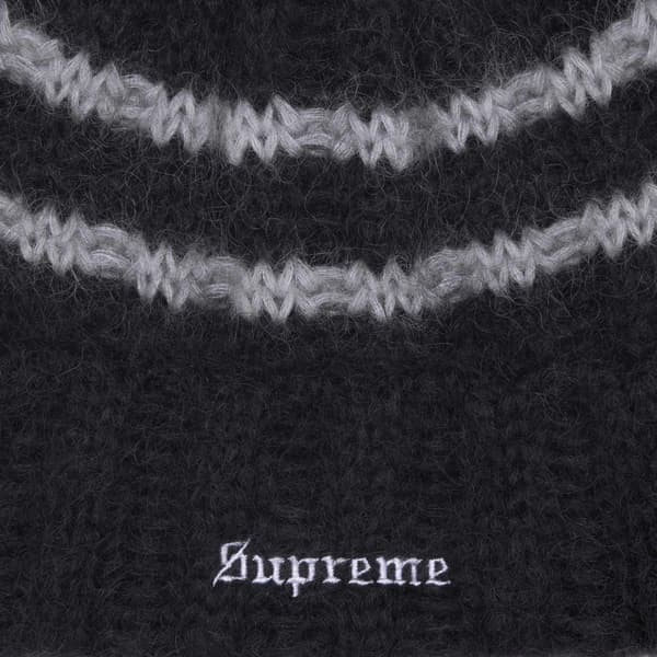 Supreme Brushed Stripe Beanie - Black (front)