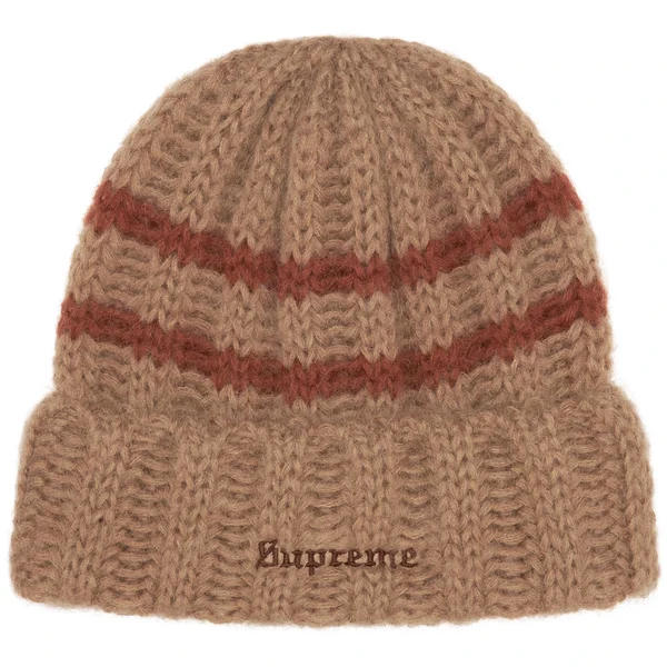 Supreme Brushed Stripe Beanie - Camel (front)