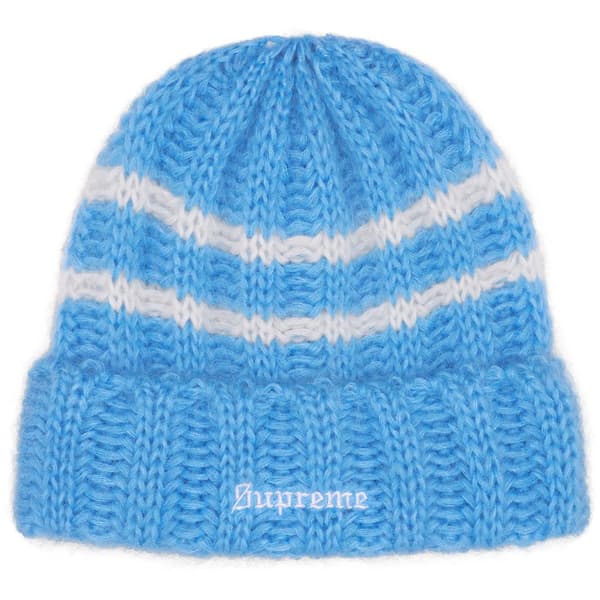Supreme Brushed Stripe Beanie - Light Blue (front)