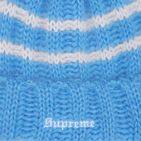 Supreme Brushed Stripe Beanie - Light Blue (front)
