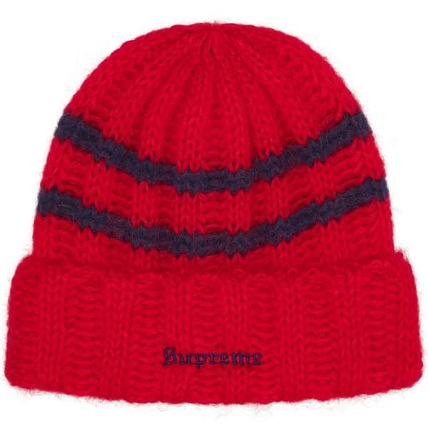 Supreme Brushed Stripe Beanie - Red (front)