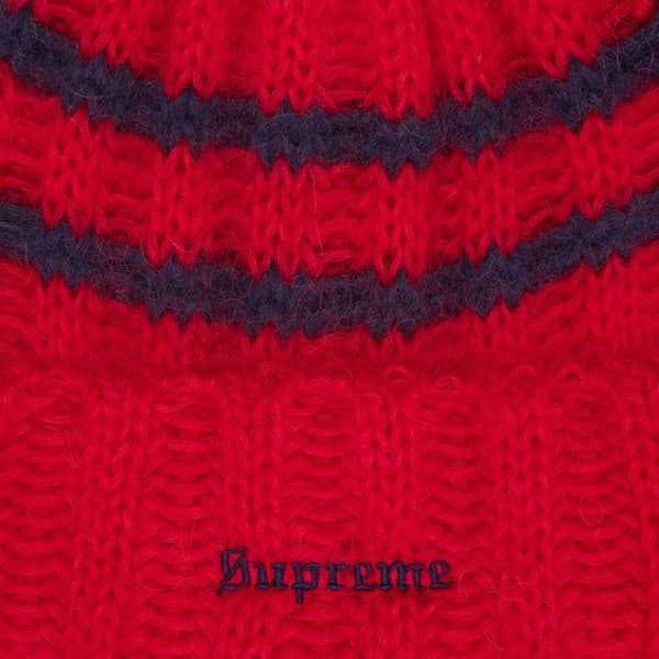 Supreme Brushed Stripe Beanie - Red (front)