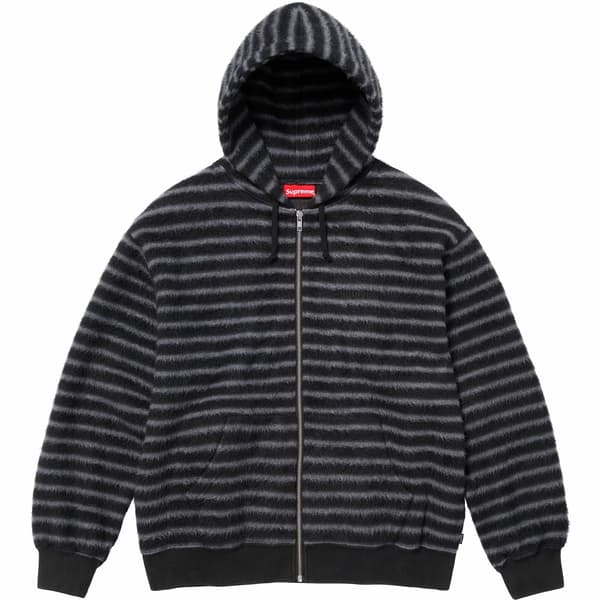 Supreme Brushed Zip Up Hooded Sweatshirt - Black (front)