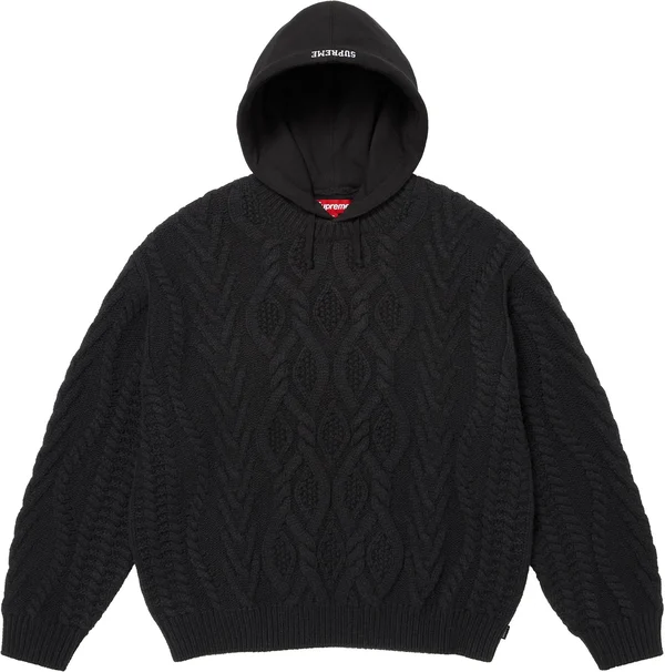 Supreme Cable Hooded Sweater - Black (front)