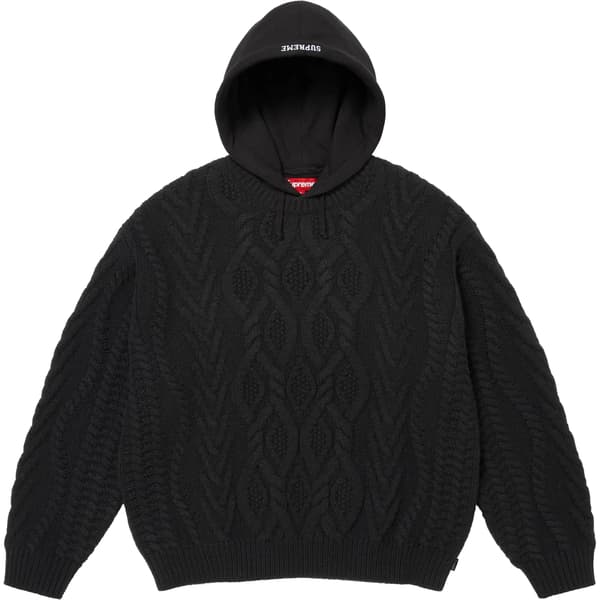 Supreme Cable Hooded Sweater - Black (front)