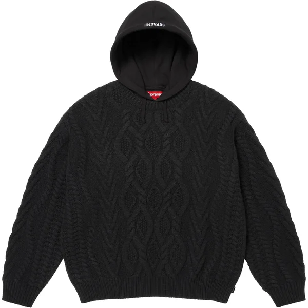 Supreme Cable Hooded Sweater - Black (front)