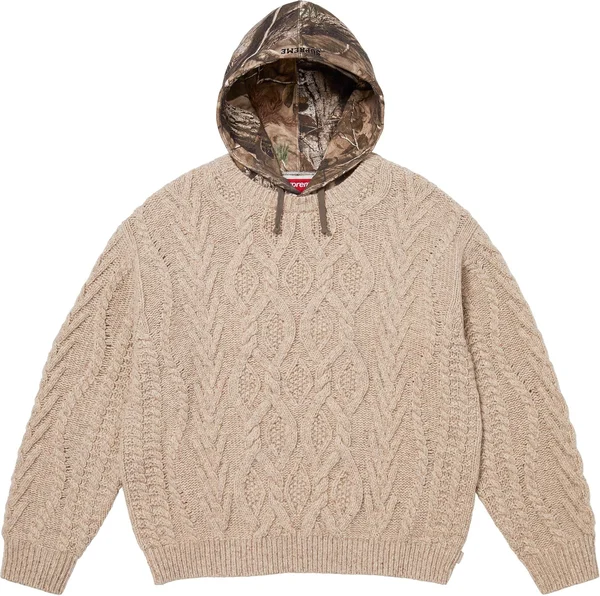 Supreme Cable Hooded Sweater - Oatmeal (front)
