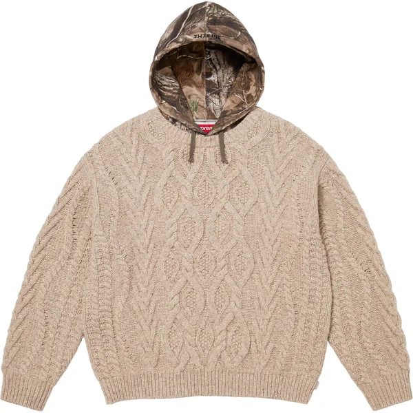 Supreme Cable Hooded Sweater - Oatmeal (front)