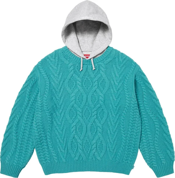 Supreme Cable Hooded Sweater - Teal (front)