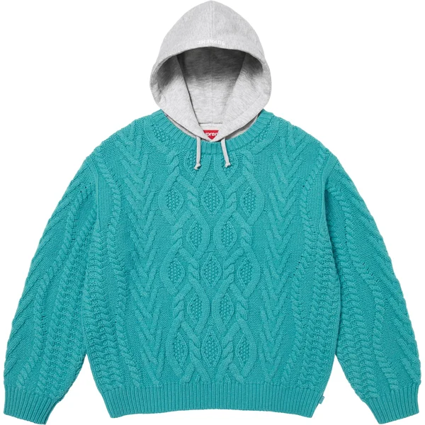 Supreme Cable Hooded Sweater - Teal (front)