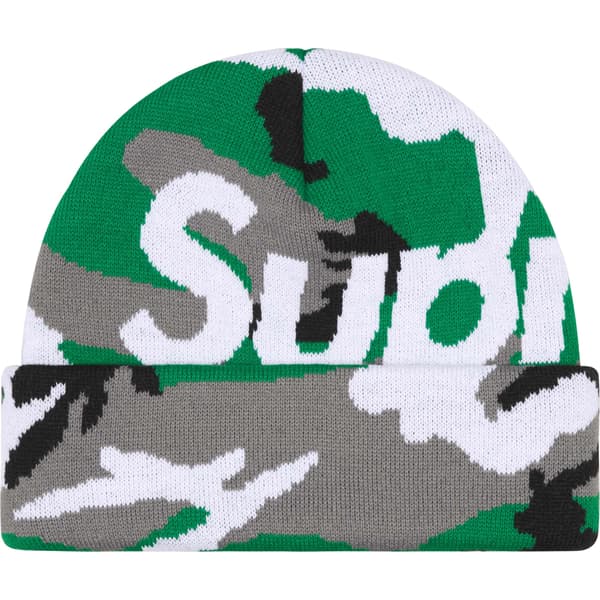 Supreme Camo Big Logo Beanie - Green Camo (front)