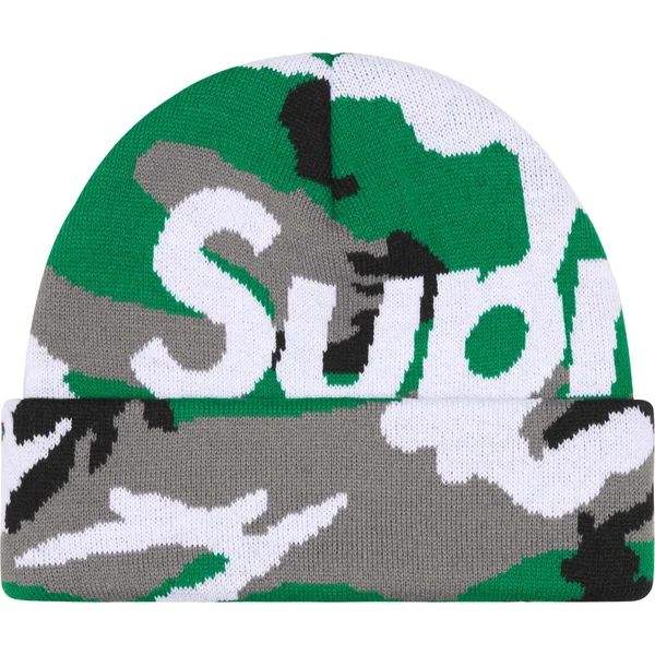 Supreme Camo Big Logo Beanie - Green Camo (front)