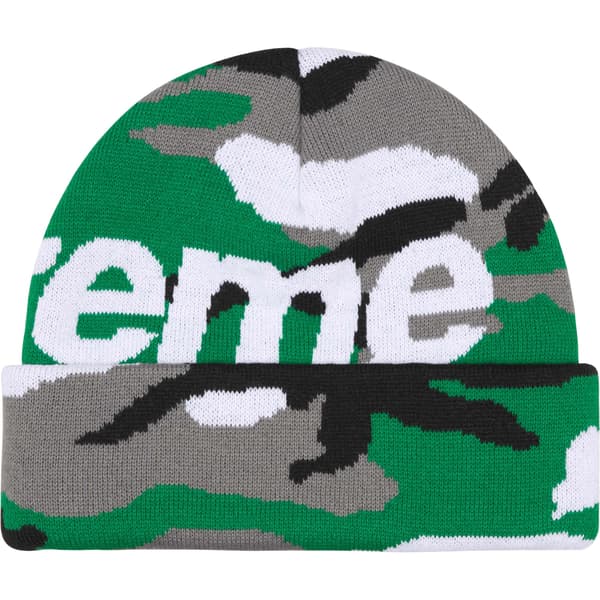 Supreme Camo Big Logo Beanie - Green Camo (front)